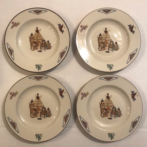 Set Of 4 Meiwa Art ‘Indian Village’ Salad Plates 8” - Picture 2 of 6